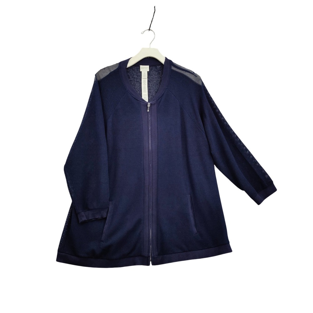 Chicos Zenergy Women Athleisure Sporty Mesh Full Zip Jacket 3 XL Navy Activewear